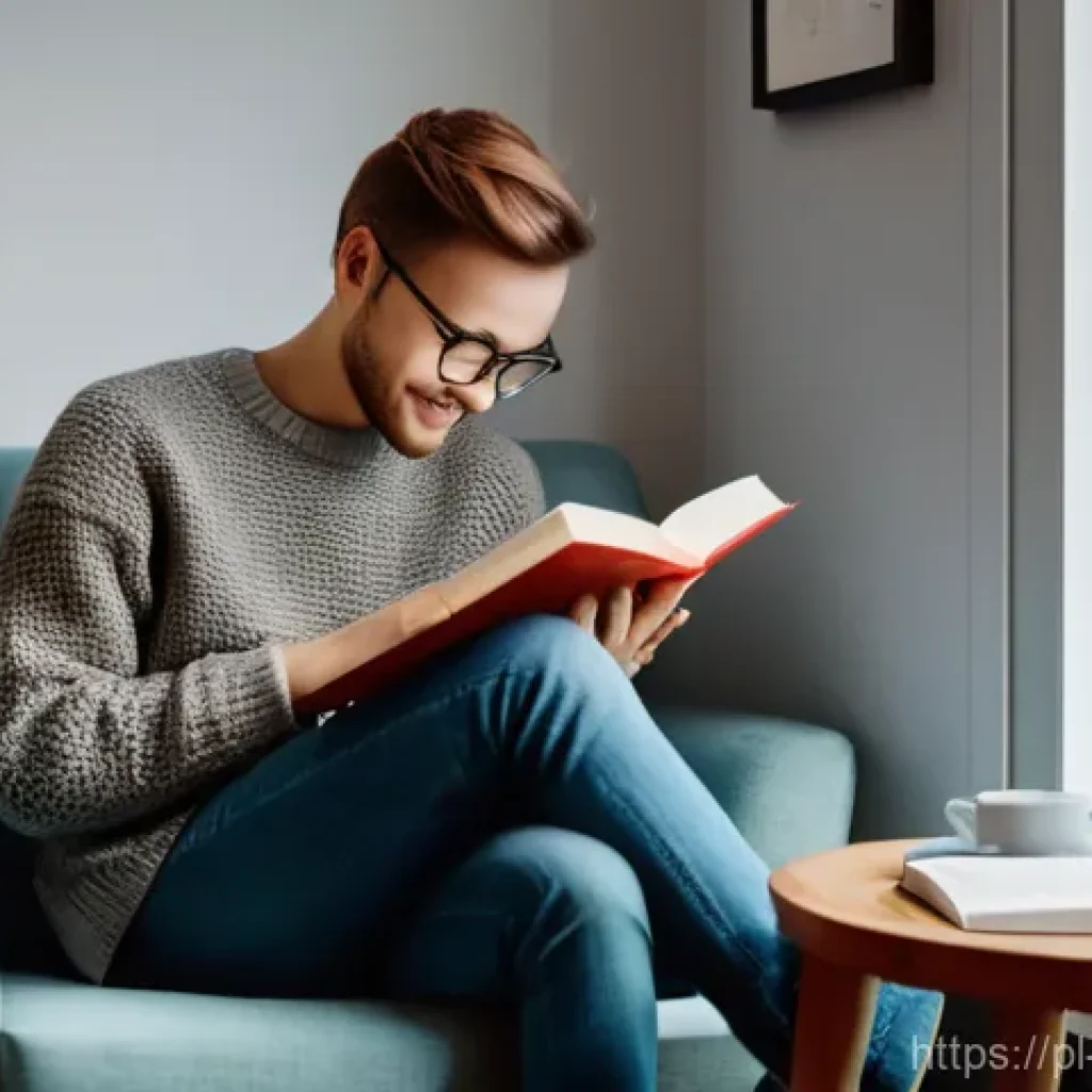어휘력 강화를 위한 쓰기 과제 - **Prompt:** A cozy, inviting image of a young person, around 20-25 years old, sitting comfortably on...